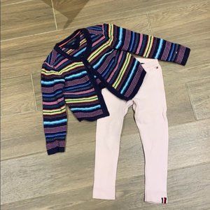 Tommy Hilfiger Kids Girl Knit Striped Cardigan Pink Leggings Outfit Size 2-3T